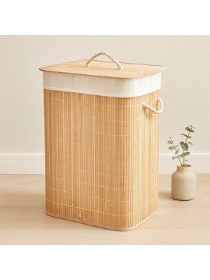 Zenviaa Bambu Kirli Çamaşır Sepeti 40X30X60 cm - Kapaklı Ipli Kumaş Torbalı ZENVIAA365423