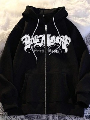 Tarzsokak Unisex Lacivert Kapüşonlu Nakış Baskılı Fermuarlı Sweatshirt Lacivert