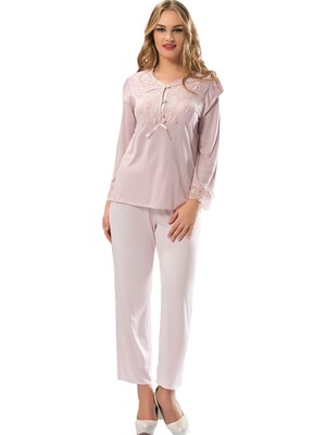Tienda Elegante Ekru Penye Pijama Takımı - 1567