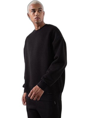 Zamerya Erkek Bisikilet Yaka 3 Iplik Pamuklu Sweatshirt - Siyah