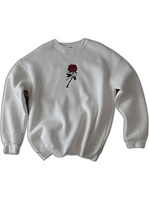 Zamerya Erkek 3 Iplik Pamuklu Bisiklet Yaka Ön ve Arka Baskılı Sweatshirt -  Beyaz