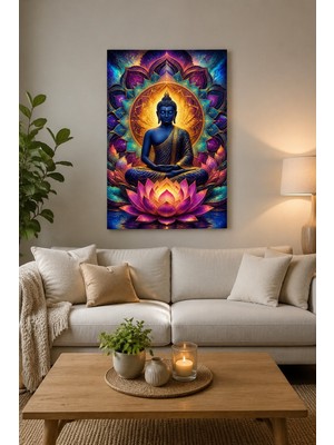 Mythog Buddha Lotus Baskılı Cam Tablo – Uv Baskı Meditasyon Dekoratif Duvar Tablosu
