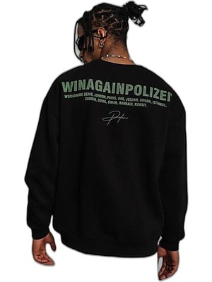 Zamerya Erkek Oversize Sweatshirt Ön ve Sırt Baskılı 3 Iplik Pamuklu - Siyah
