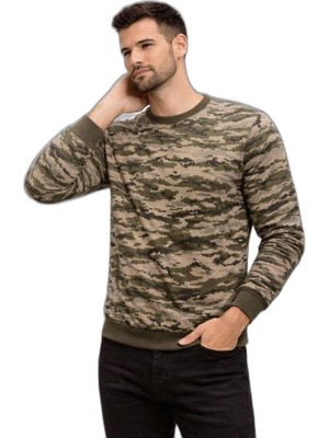 Zamerya Erkek Kamuflaj Desenli 2 Iplik 4 Mevsim Uzun Kollu Bisiklet Yaka Sweatshirt - Kamuflaj