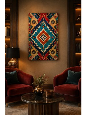Mythog Türk Halı Desenli Baskılı Cam Tablo – Boho Modern Dekoratif Duvar Tablosu