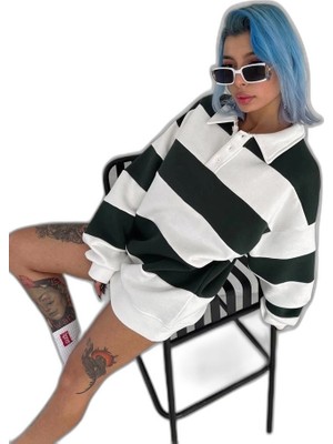 Zamerya Kadın 3 Iplik Pamuklu Parçalı Yakalı Sweatshirt - Yeşil