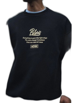 Zamerya Erkek 3 Iplik Pamuklu Bisiklet Yaka Ön ve Arka Baskılı Sweatshirt - Siyah