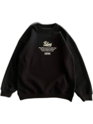 Zamerya Kadın 3 Iplik Pamuklu Bisiklet Yaka Baskılı Sweatshirt - Siyah