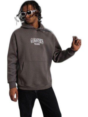 Zamerya Erkek 3 Iplik Pamuklu Baskılı Kapüşonlu Cepli Sweatshirt Hoodie - Gri
