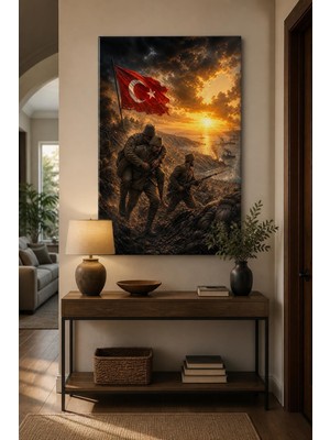 Mythog Çanakkale Savaşı Temalı Baskılı Cam Tablo – Türk Bayraklı Uv Baskı Duvar Tablosu