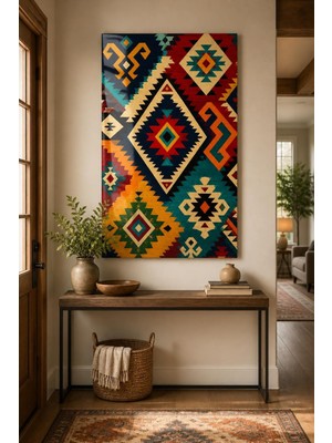 Mythog Anadolu Kilim Motifli Baskılı Cam Tablo – Uv Baskı Modern Duvar Dekoru