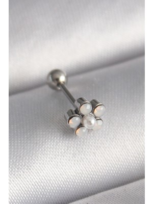 316L Çelik Gümüş Renk Zirkon Taşlı Çiçek Model Tragus Piercing - Lisinya