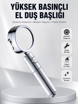 Kolay Montajlı 3 Modlu Yüksek Basınç Duş Başlığı - Lisinya
