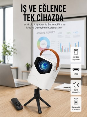 Projeksiyon Ev Sineması Bluetooth 4K Hd Kaliteli Görüntü Kumandalı - Lisinya