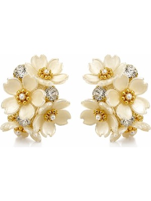 Lovecharm Gold Çiçek & Inci Detaylı Kristal Taşlı Statement Küpe | Şık ve Gösterişli Kadın Küpe ✨