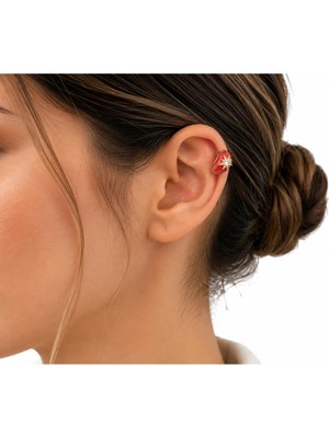 Lovecharm Gold Kırmızı Mine Detaylı Taşlı Ear Cuff Küpe