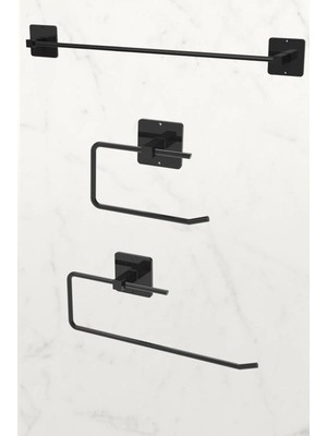 Alsi Grup Yapışkanlı Siyah Uzun Havluluk Rulo Havluluk Peçetelik Wc Kağıtlık 3'lü Pratik Banyo Mutfak Set