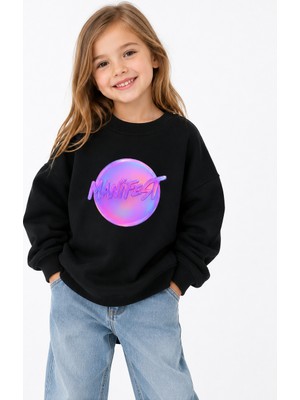 Fasardi Manifest Girls M6NIFESTGIRLS Baskılı Oversize Şardonsuz Uzun Kollu Kız Çocuk Sweatshirt
