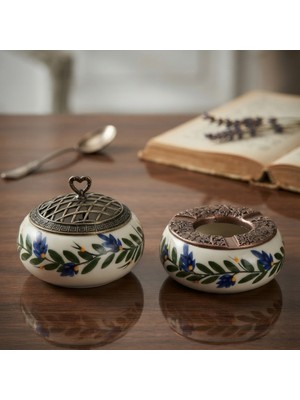 Sharp & Art Seramik El Işlemesi Küllük ve Şekerlik Seti (12 Cm)