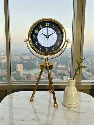 Nurton Golden Marble Üç Ayaklı Metal Masa Saati