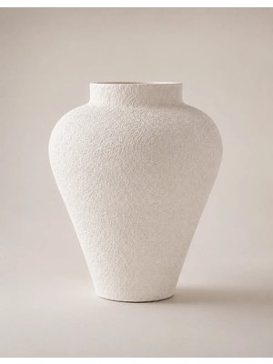 Lui Tasarım Vazo Ev Dekorasyon Dokulu Seramik Beyaz Rengi Zarif Modern Minimalist Şık Dekoratif Vazo 20 cm