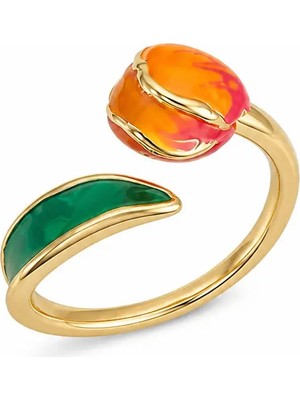 Poseidons Jewellery Tasarım Turuncu & Yeşil Emaye Detaylı Gold Ayarlanabilir Yüzük ✨