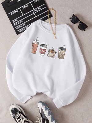 Tarzsokak Coke Serisi Ezwear Coffee Print Thermal Lined Sweatshirt