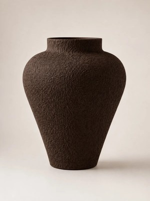 Lui Tasarım Vazo Ev Dekorasyon Dokulu Seramik Kahverengi Zarif Modern Minimalist Yapay Çiçek Vazosu 20 cm