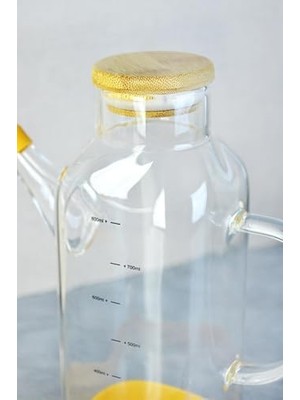 Belirtilmemiş 800 ml Bambu Kapaklı Borosilikat Cam Kare Yağlık