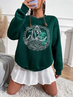 Tarzsokak Haki Live Özel Renkli Oversize Bisiklet Yaka Pamuklu Sweatshirt Haki