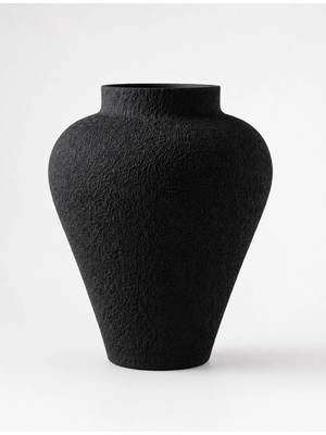 Lui Tasarım Vazo Ev Dekorasyon Dokulu Seramik Siyah Zarif Modern Minimalist Şık Dekoratif Vazo 20 cm