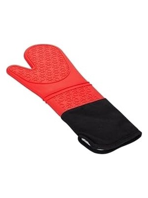 Esranın Dünyası Kırmızı Silikon Yanmaz Yapışmaz Isı Yalıtımlı Mutfak Fırın Eldiveni Tencere Sahan Tutacak 35 cm
