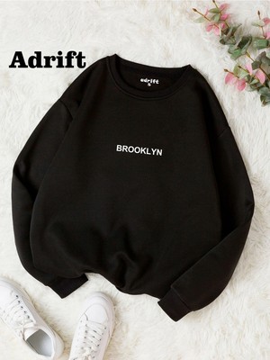 Tarzsokak Unisex Brooklyn Baskılı Bisiklet Yaka Sweatshirt Siyah