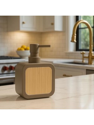Belirtilmemiş Mat Antrasit Sabunluk | Ahşap Desenli Lüks, Ergonomik Tasarım, Ahşap Dispenser (Kahverengi)