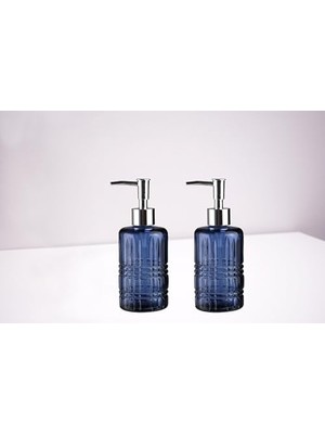 Belirtilmemiş Banyo Seti Cam Sıvı Sabunluk 2 Adet,kristal Desenli Mavi 300ML 6,8X17,6CM