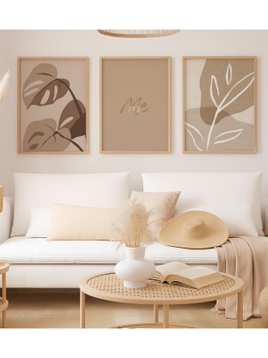 Voba Store Üç Parça Bohem Çiçek Temalı Dekoratif Çerçeve Görünümlü Mdf Tablo Seti