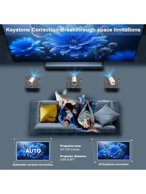 Belirtilmemiş Mini Taşınabilir Projektör 4K 1080P Full Hd Android 11 ve Netflix ile Uyumlu, Wifi 6, Bt 5.0, 180° Dönme, Otomatik Trapez Düzeltmeli Küçük Ev Sineması Projektörü