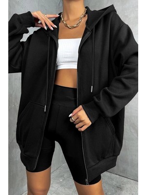 Tarzsokak Ünisex Siyah Fermuarlı Oversize Sweatshirt New YORK21