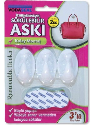 Belirtilmemiş Vodaseal 53.01.054 3'lü Beyaz Iz Bırakmayan Askı, Beyaz