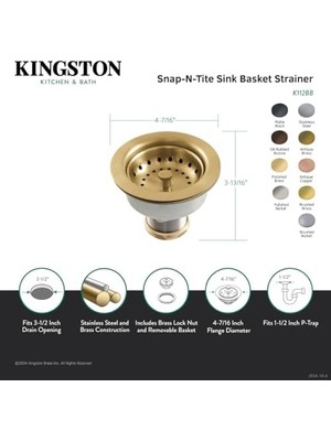 Belirtilmemiş Brass K112MB Tacoma Mutfak Lavabo Sepeti Süzgeç, Mat Siyah 4,44 x 4,44 x 3,81