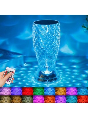 Nurton Buffer® Balık Süzgeç Model USB Şarjlı Kumandalı 16FARKLI Işık Modlu Masa Üstü Kristal Akrilik LED