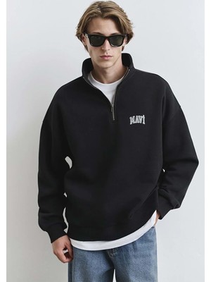 Mavi M0S10208-900 Mavi Logo Baskılı Yarı Fermuarlı Erkek Sweatshirt