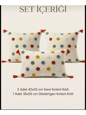 Buldan Natura Puantiye 3’lü Punch Nakışlı Dekoratif Kırlent Kılıfı Seti – 2 Adet 42×42 + 1 Adet 35×55 cm