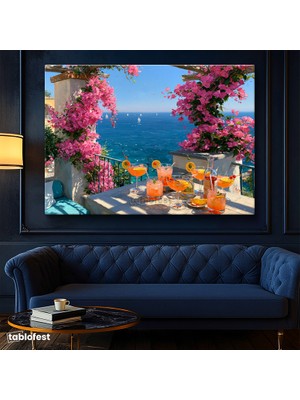 Tablofest Yatay Kanvas Tablo Balkon Yaz Manzara Tablosu Ev Ofis Duvar Dekoru