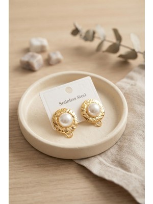 TKÇ 316L Çelik Gold Renk Incili Model Küpe TJ-BKP12046
