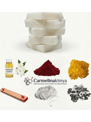 Carmelina Soya Wax Mum Yapım Seti-3, Kırmızı-Sarı Mum Boyası- Yasemin Esansı,