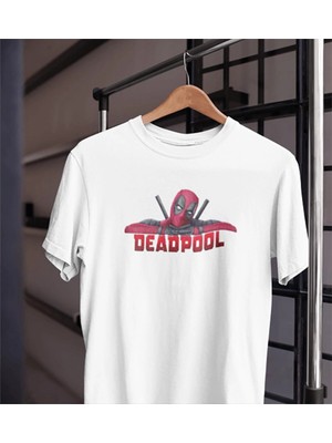 Tarzsokak Unısex Kadın Erkek Deadpool X-Men Marvel Siyah Beyaz Tasarım Baskılı % 100 Pamuk T-Shirt