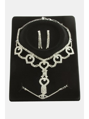 Bijuteri Net Oval Taşlı Lüks Set Kolye