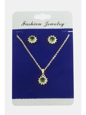 Bijuteri Net Çiçek Zirkon Taşlı Set Kolye