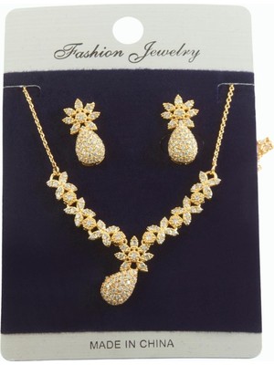 Bijuteri Net Oval Zirkon Taşlı Set Kolye